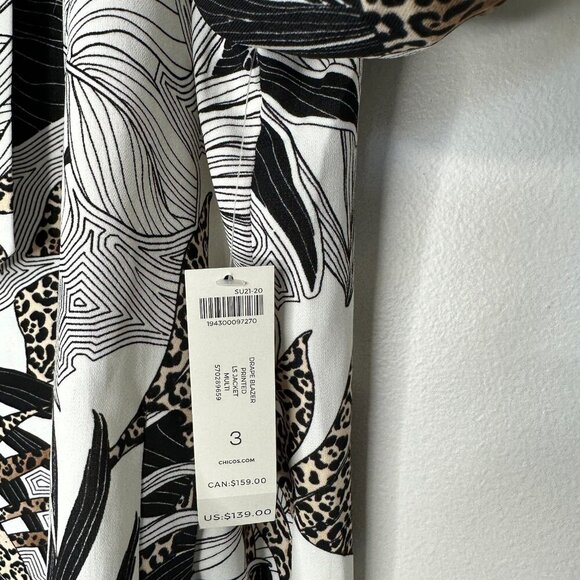 Chicos Tropical Print Draped Jacket Womens XL White Black Open Front - Picture 7 of 9